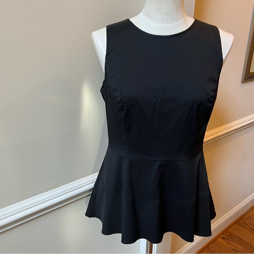 WHBM - Large Black Back Zipper Peplum Sleeveless Top